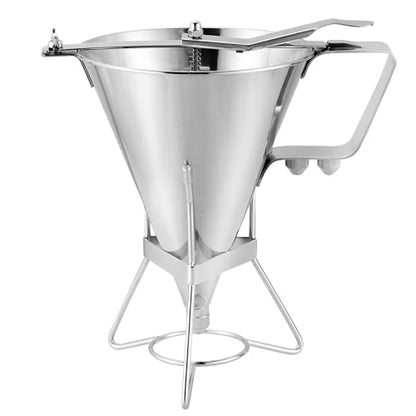 MYFULLY Confectionery Funnel with Stand | Stainless Steel Commercial Grade Cake Decorating Tool with Three Nozzles for Commercial Home Use
