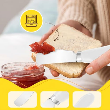 Butter Spreader Knife Set, 2-Pack Stainless Steel Cheese and Butter Knives with Ceramic Handle, Dishwasher Safe, for Soft & Hard Cheese, Jam, Cold Butter (white) - color: white