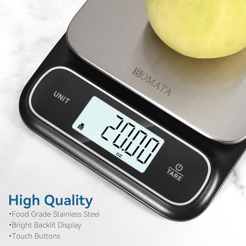 BOMATA Waterproof IPX6 Kitchen Scale, 0.1 g/0.01 oz High Precision, 5 kg/11 lbs, Digital Scale with Backlight, Stainless Steel Weighing Platform, for Food, Cooking, Baking, Weight Loss.. B619, Black - color: Black