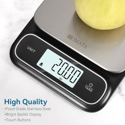 BOMATA Waterproof IPX6 Kitchen Scale, 0.1 g/0.01 oz High Precision, 5 kg/11 lbs, Digital Scale with Backlight, Stainless Steel Weighing Platform, for Food, Cooking, Baking, Weight Loss.. B619, Black - color: Black