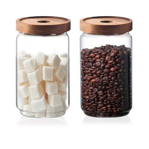 Glass Jars with Airtight Wood Lids - 25 OZ / 750 ML Kitchen Pantry Storage Containers, Decorative Canister for Chia Seed, Coffee Bean, Sugar, Spice, Cereal, Oats, Cookie, Candy, Tea, Nuts, Set of 2 - color: 25 oz (Set of 2)