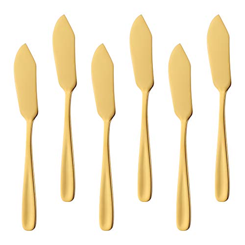 Stainless Steel Cheese Dessert Knives, Set of 6, Breakfast Butter Knife, Slicer Sandwich Spreader(Gold)