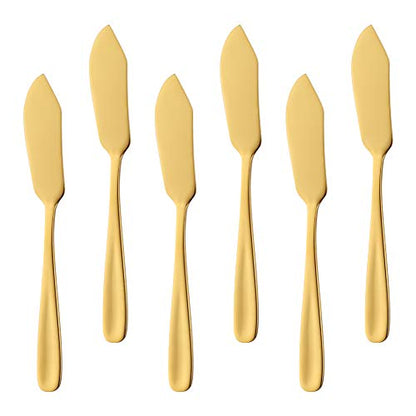 Stainless Steel Cheese Dessert Knives, Set of 6, Breakfast Butter Knife, Slicer Sandwich Spreader(Gold)