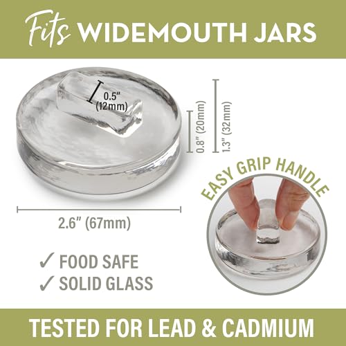 Glass Fermentation Weights for Wide Mouth Mason Jars — Set of 4, Easy Lift Handles — for Sauerkraut, Kimchi, Pickles & Kombucha