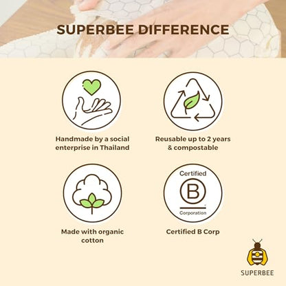 SUPERBEE Beeswax Bread Wrap, Reusable Beeswax Wrap for Food, Wrap Bread, Reusable Bees Wrap Paper for Wrapping Vegetables, Cheese Paper, Bowl Covers and Sandwich Wrapping, XXL (Retro Vibes) - color: Retro Vibes