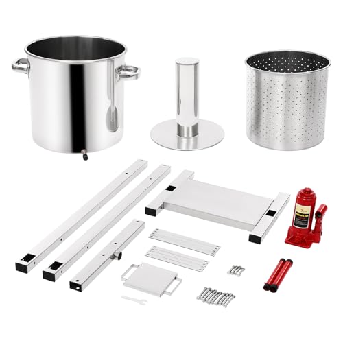 Fruit Wine Press,Stainless Steel Hydraulic Fruit Press Machine,Heavy-duty Cross-beam Stainless Steel Wine Maker with T-Handle for Outdoor, Kitchen (22L/5.81gal Silver) - color: 22L/5.81gal Silver