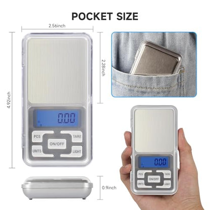 Compact Digital Pocket Scale, Stainless Steel Panel 500g 0.01 Gram Accuracy Portable Kitchen Digital Scale with LCD Display for Food Jewelry Weighing Cooking Baking Coffee Handmade