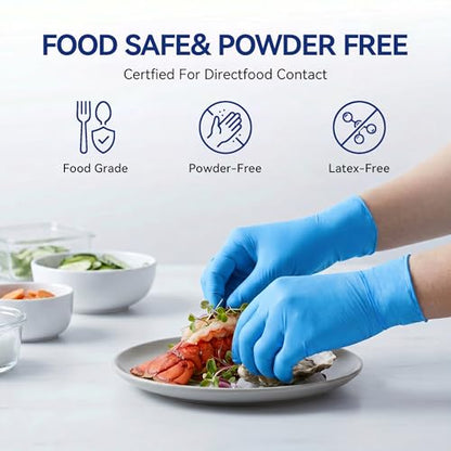 Nitrile Exam Gloves, 5 mil Chemical Resistant Latex & Powder Free, Disposable Food Safe Glove, Blue, S/M/L/XL, Box/100 - size: X-Large