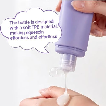 4 in 1 Portable Travel Dispenser Bottle Set (4 x 15 mL) Refillable Leakproof Travel Bottles with Cleaning Brush, Carabiner, Labels, Drawstring Pouch & 4 Funnels for Shampoo, Lotion & Body Wash(Purple) - color: Purple