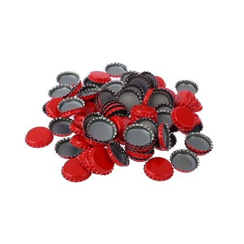 100PCS Tinplate Beer Bottle Caps Craft Beer Bottling Caps Oxygen Absorbing Seal Beer Bottle Caps DIY Home Brewing Tool(Red) - color: Red