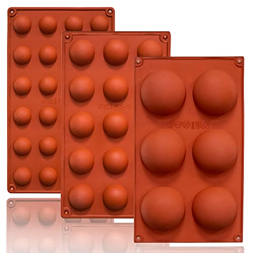 Lerykin Semi Circular Silicone Molds, Non-Stick Silicone Chocolate Molds,3 Packs Baking Molds for Making Chocolate, Cake, Jelly, Desert, Biscuit, Dome Mousse (6 Cups, 15 Cups and 24 Cups) - color: 3 Sizes Set