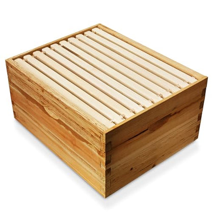 Honey Keeper 100% Beeswax Beehive 10 Frame Kit Super Box and 10 Deep Frames with Foundations for Langstroth Beekeeping - style: 100% beeswaxed