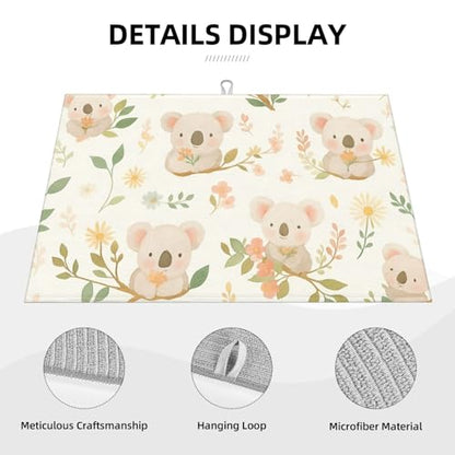 Cute Cartoon Koala on Blossom Branch Dish Drying Mat for Kitchen Counter Microfiber Absorbent Reusable Washable 18x24in - color: Cute Cartoon Koala On Blossom Branch