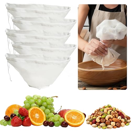 5 Pack Reusable Fine Mesh Cheesecloth Bags for Straining, 16‘’x6‘’ Bowl-Shaped Food Filter Bag, Great for Nut Milk, Juice, Soy Milk, Nylon Juicer Bags(M) - color: M