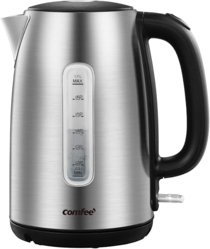 COMFEE' Stainless Steel Electric Kettle, 1.7 Liter Tea Kettle Electric & Hot Water Kettle, 1500W Fast Boil with LED Light, Auto Shut-Off and Boil-Dry Protection (Pack of 6) - color: Stainless Steel, size: 1.8 Quarts (Pack of 6)