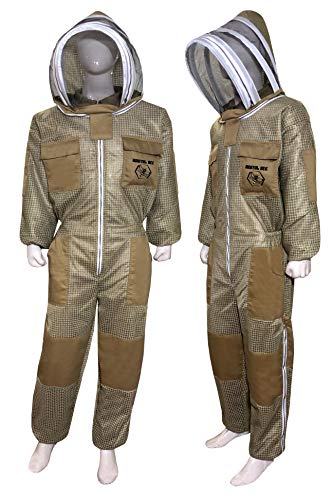 Brutul Bee 3 Layer Beekeeping Ultralight Ventilated Suit with Fencing Veil - color: Khaki, size: 3X-Large