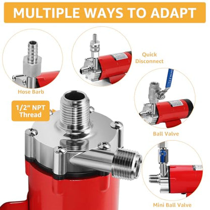 MRbrew Wort Pump Stainless Steel for Wort Transfer, Magnetic Beer Pump Brew with 1/2” NPT Thread Head, Quiet Operation & Excellent High Temperature Resistance System Beer Brewing Kit (RED) - size: Red Pump