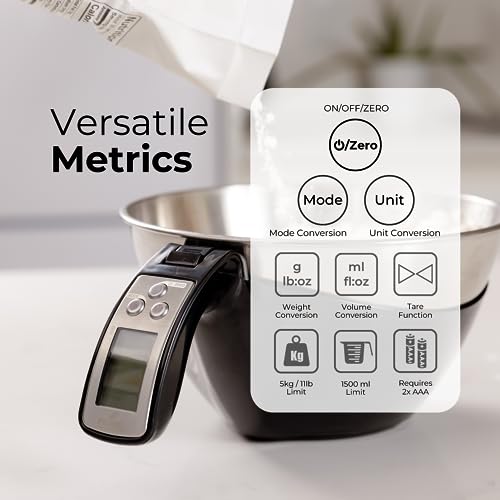 Fradel Digital Kitchen Food Scale with Bowl - 11lb, Grams & Ounces - Removable, Dishwasher-Safe Mixing Bowl - Black - color: Black