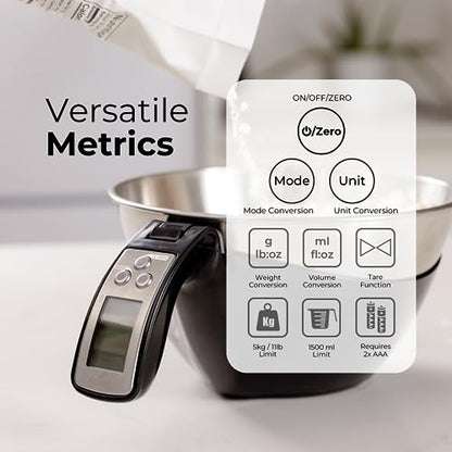 Fradel Digital Kitchen Food Scale with Bowl - 11lb, Grams & Ounces - Removable, Dishwasher-Safe Mixing Bowl - Black - color: Black