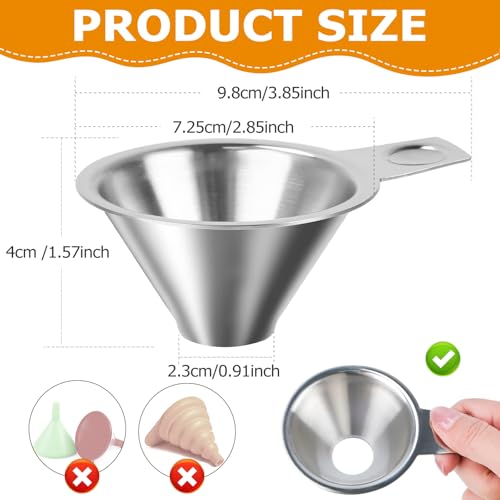 Stainless Steel Spice Funnel for Kitchen Use Filling Spice Jars, Regular Mason Jars, FIFO Squeeze Bottles, Spill-Free Metal Funnel for Salt Pepper Powder, Condiment, Sauce (0.91" Bottom)