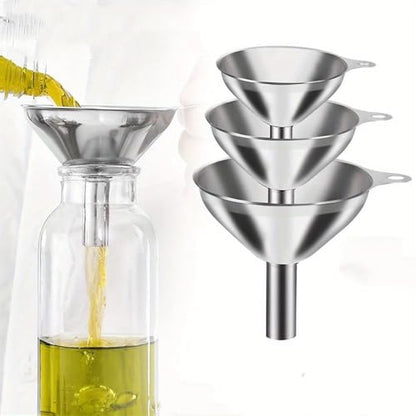 3-Pack Stainless Steel Mini Kitchen Funnel Set, Durable Metal Filling Funnel for Transferring Liquids, Dry Ingredients, Cosmetic Lotions, Liquids, Fragrances, Powders -High Temperature Resistant