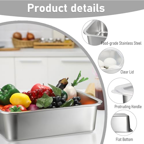 BSTKEY Pizza Dough Proofing Box, Stackable Stainless Steel Food Storage Box Container with Lid, Fits 4-6 Dough Balls, 14.1 x 10.6 Inch Large Capacity Household Pizza Dough Container