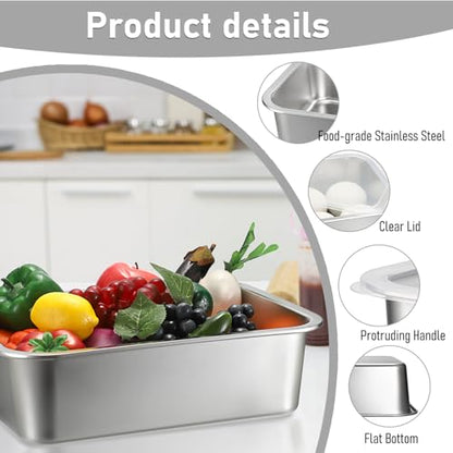 BSTKEY Pizza Dough Proofing Box, Stackable Stainless Steel Food Storage Box Container with Lid, Fits 4-6 Dough Balls, 14.1 x 10.6 Inch Large Capacity Household Pizza Dough Container