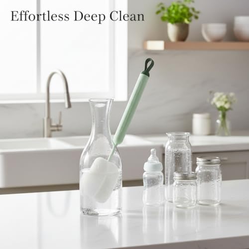 Long Handle Bottle Cleaning Brush with Soft Sponge Head for Deep Cups, Narrow Neck Bottles & Vases - 13 Inch - color: Green