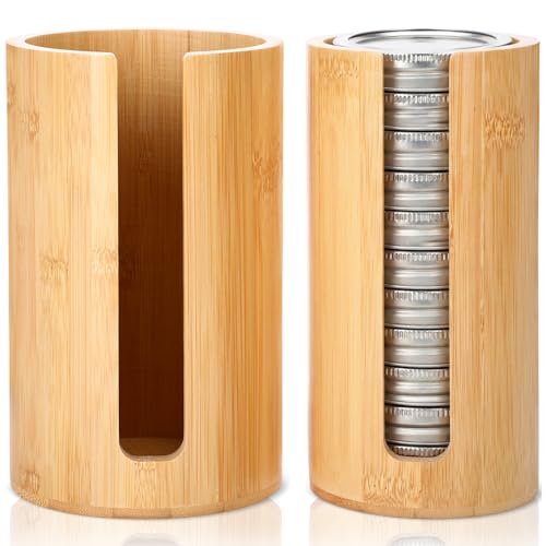 LemonRoad 2 Packs Mason Jar Lid Organizer Vertical Bamboo Storage Holder Fits Wide Mouth and Regular Mouth Mason Jar Accessories for Canning Lid Kitchen Rack Cabinet Organization (Single Sided Open) - style: Single Sided Open