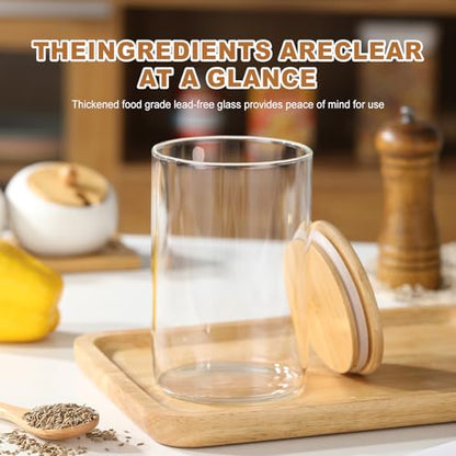 6-Pack Glass Storage Jars with Bamboo Lids Single 32 fl oz/950ml, Glass Canister Set, Airtight Containers for Kitchen Dry Goods, Coffee, Tea, Sugar,Flour,Candy, Cookie, Pasta - color: clear-round-6pcs-32oz