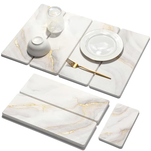 Large Stone Dish Drying Mat for Kitchen Counter, 2 PCS Quick Dry Stone Mats, Foldable Water Absorbing Diatomaceous Earth Drying Dishes Pad for Countertop Bottle Utensil Cup(Yellow White 24"x16"&8"x4") - color: White Yellow 2, size: 24" x 16"