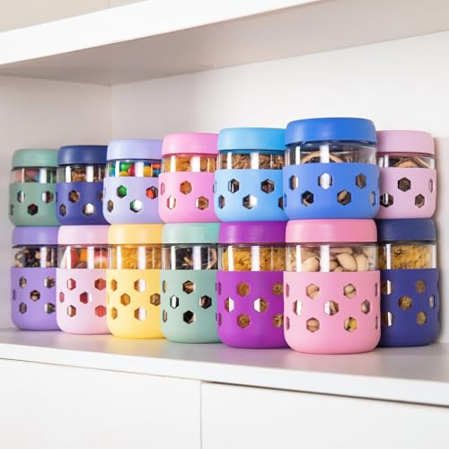 Gemice 6-Pack 16 oz Overnight Oats Containers with Lids and Silicone Sleeves, Glass Mason Jars with Airtight Lid, Dishwasher Safe, Wide Mouth Chia Seed Pudding Meal Prep Jar for Yogurt Berries Snack - color: Pastel Cream, size: 16oz, 6-Pack