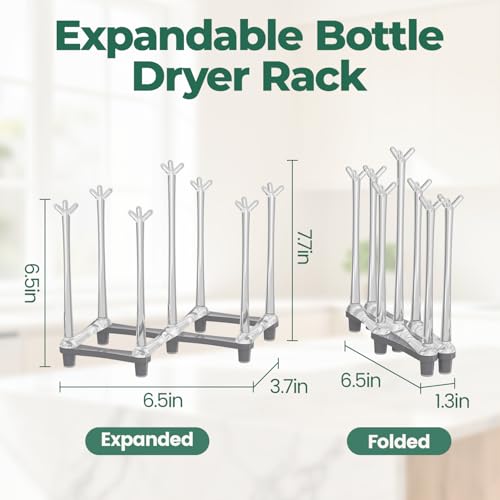 EsLuker.ly Baby Bottle Drying Rack Plastic Vertical Dryer Holder, Foldable Space Saving for 12 Milk Glass Bottle Countertop, Drain Stand Shelf for New Parents - size: 6.5 In