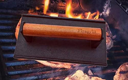 Firsgrill Burger Press 7.08" Round & 8.3”X4.3”Rectangle Heavy-Duty Cast Iron Smash Meat Steak With Wood Handle for Blackstone Camp chef Pitboss Weber Treager Griddle Grills (Round & Rectangle) - size: Round & Rectangle