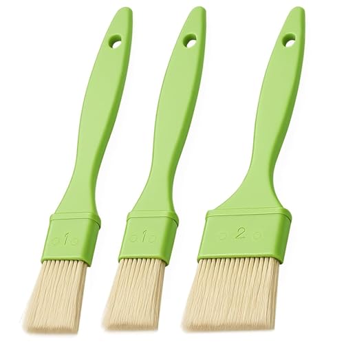 3 Pcs Pastry Brushes Set,Kitchen Oil Brush, Bristle Brush,Heat-Resistant, Suitable for Cooking, Baking, and Grilling, Applying Butter, Oil, or Egg Wash, with Hanging Hole Design - Green(2, 1in, 2in)