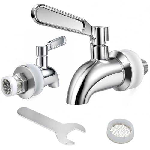 2 PCS 304 Stainless Steel Beverage Dispenser Spigot Replacement, Food Grade | Open-End Wrench & Anti-clogging Filter Screen Include, Dispenser Faucet for Glass Drink Dispenser - color: Silver-2 Pack