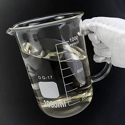 QWORK Beaker with Handle, 1000ml/33.81oz Measuring Cup, Borosilicate Glass,Beaker Mug with Pouring Spout - size: 1000 ml