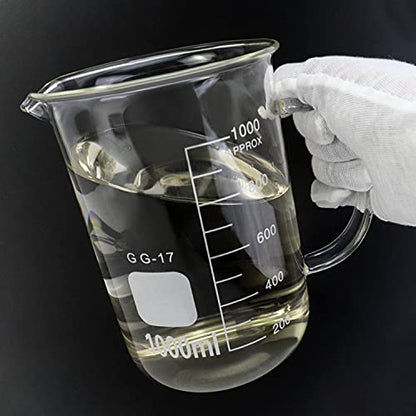 QWORK Beaker with Handle, 1000ml/33.81oz Measuring Cup, Borosilicate Glass,Beaker Mug with Pouring Spout (Pack of 2) - size: 1000 ml (Pack of 2)