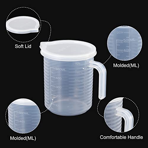 PATIKIL Graduated Beaker, 500ml PP Plastic Liquid Measuring Cup Double Sided Graduations with Handle Lid and Spout for Lab Kitchen Home - size: 500ml