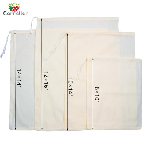 4Pack Nut Milk Bags,4 Sizes Unbleached Cotton Cheesecloth Bags,Food Strainer Bags,Reusable Muslin Strainer Bags for Yogurt,Juice,Wine,Cheese making(8x10"/10x14"/12x16"/14x14") - size: 8x10"/10x14"/12x16"/14x14"
