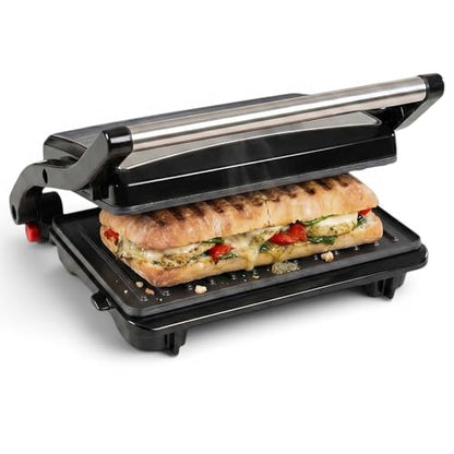 Alpha Living Electric Griddle Panini Press Sandwich Maker – Stainless Steel Panini Grill Press Sandwich Maker with Aluminum Griddle – Non-Stick Coating – 180-Degree Hinge for Thick and Thin Foods