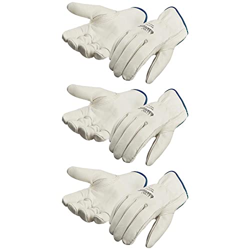 J. J. Keller & Associates, Inc. SAFEGEAR Cowhide Leather Work Gloves with Keystone Thumb - color: White (Pack of 3), size: Medium (Pack of 3)