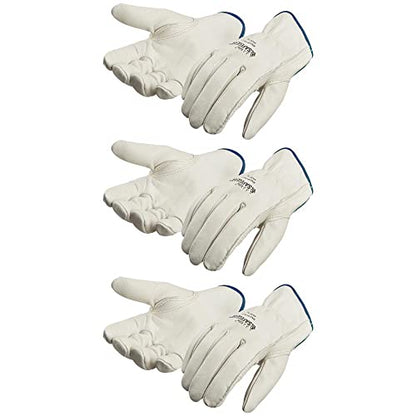 J. J. Keller & Associates, Inc. SAFEGEAR Cowhide Leather Work Gloves with Keystone Thumb - color: White (Pack of 3), size: Small (Pack of 3)