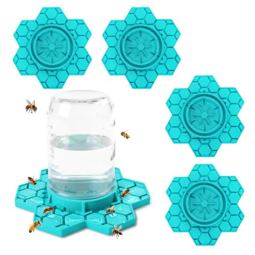 4 Pack Bee Feeder for Mason Jar, Silicone Bee Watering Station, Compatible with Regular and Wide Mouth, Bee Feeders for Hives, Beekeeping Supplies, Bee Waterer for Outside Garden(Blue) - color: Blue-4pack