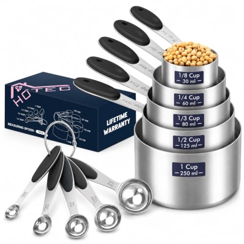 HOTEC 10-PACK Measuring Cups and Spoons Set, Kitchen Gadagets Cooking Baking,Heavy Duty & Dishwasher Safe for Dry and Liquid Ingredients,Black - color: Black