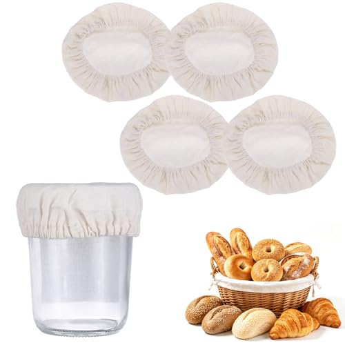 uxcell 4Pcs Sourdough Jar Cover, 110mm Wide Sourdough Starter Jar Covers Cloth Reusable Breathable Cotton Container Elastic Top Fermentation Lids for 3.5"-3.9"D Bowl & Jar Mouth, Beige - size: 110mm 3.5"-3.9"