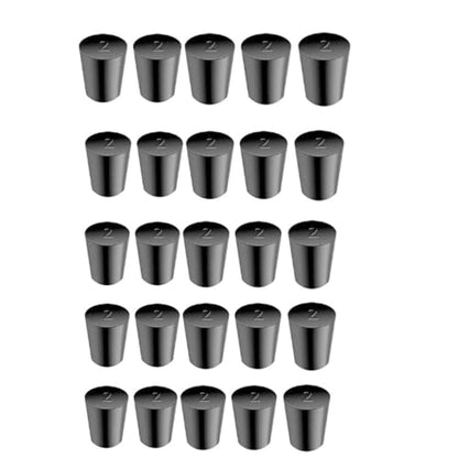 Laboratory Grade Rubber Stoppers, 25 Pieces Assorted Tapered Bungs Set, 2# Solid Black Round Rubbers Hole Plugs - size: 25pcs 2#