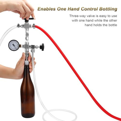 Counter Pressure Bottle Filler Stainless Steel Bottle Filler Counter Pressure Beer Bottling Wand 60psi CO2 Gauge 1/4 & 5/16 Barb Homebrew Beer Bottle Filler Hand Held Bottle Filler 3ft Hose - size: WITH gauge