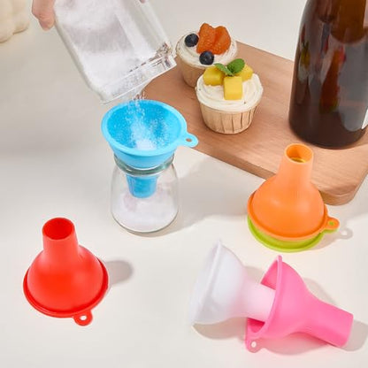 6 Pcs 6 Colors Silicone Funnel Wide Mouth Funnels for Kitchen Use Filling Bottles Flexible Condiment Sauce Canning Set Cooking Kitchen Accessories for Squeeze Bottles Jars Cans