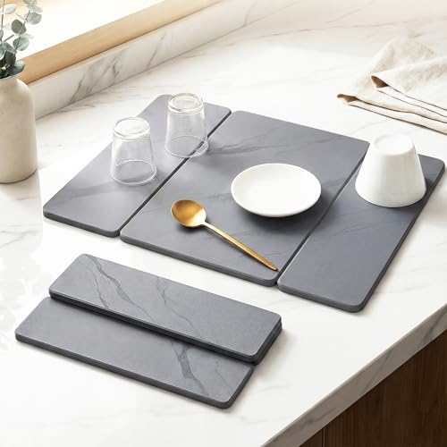 Stone Drying Mat for Kitchen Counter ,19.7"×14.7" Diatomaceous Earth Dish Drying Mat, Absorbent Drying Stone Mat for Modern Kitchen Countertop (Dark Gray, Medium) - color: Dark Gray, size: Medium